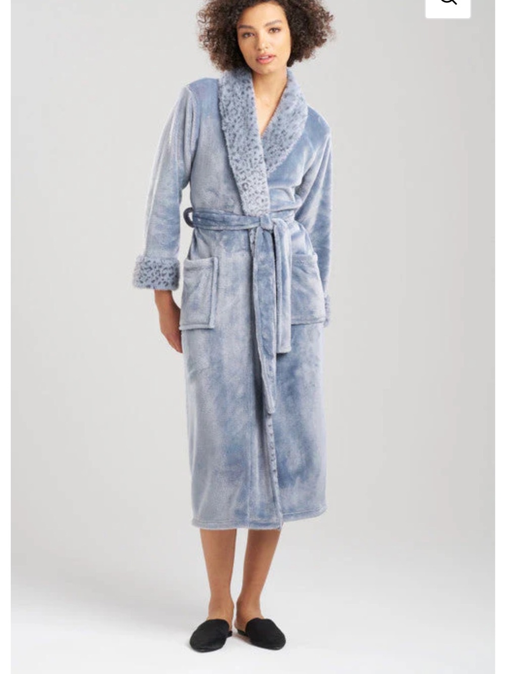 Natori Plush Lynx Robe Blue Animal Print size XL